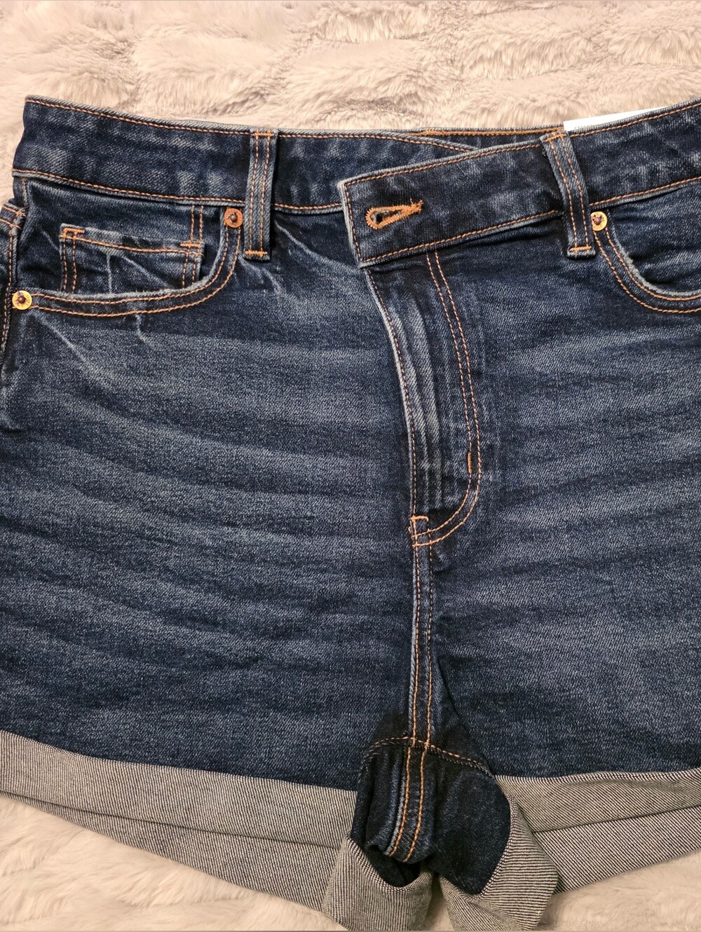 American Eagle Outfitters Dark Blue Rolled Cuff Boyfriend Jeans Shorts